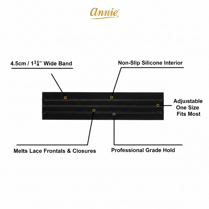 Annie Velcro Wig Band 4.5cm Silicone Grip, 1 Count, Black