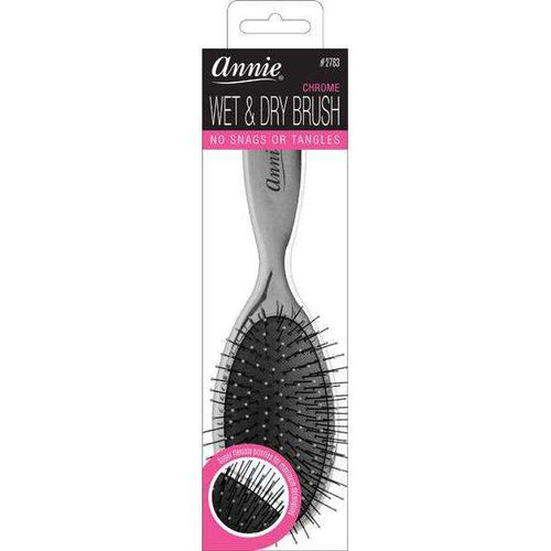 Annie Wet & Dry Oval Cushion Brush Flexible Bristle, 1 Count, Chrome