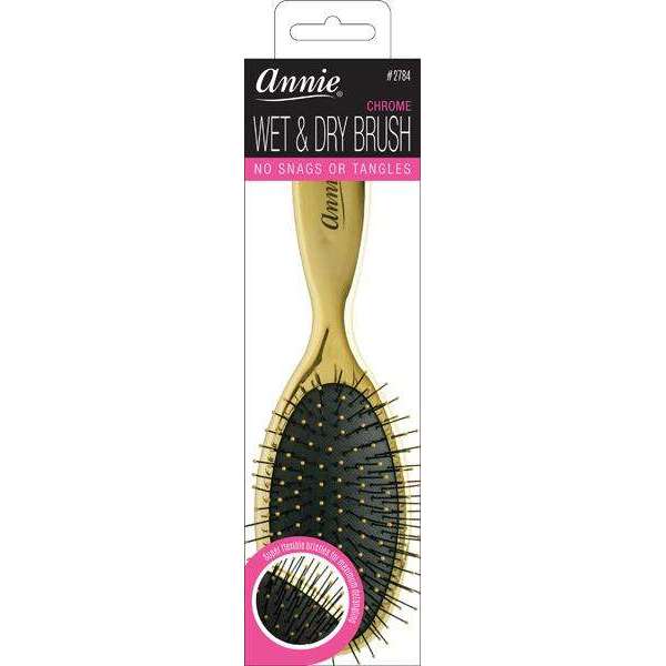Annie Wet & Dry Oval Cushion Brush Flexible Bristle, 1 Count, Gold