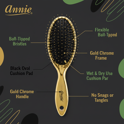 Annie Wet & Dry Oval Cushion Brush Flexible Bristle, 1 Count, Gold