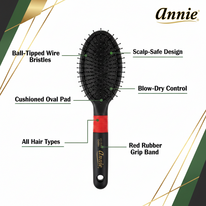 Annie Wire Cushion Brush with Ball-Tipped Bristles, 1 Count, Black