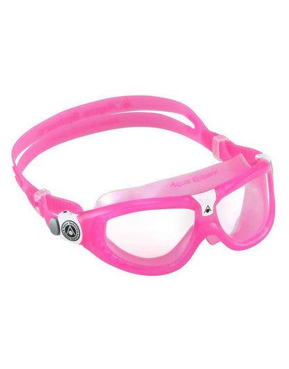 Pink Aqua Sphere Seal Kid 2 goggles with clear lenses and adjustable straps