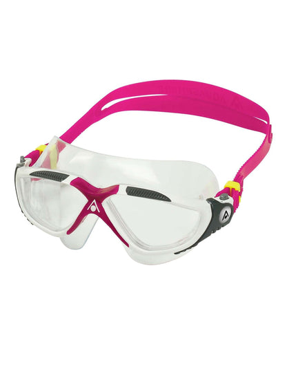 Aqua Sphere Vista pink white swim goggles with durable plexisol lens