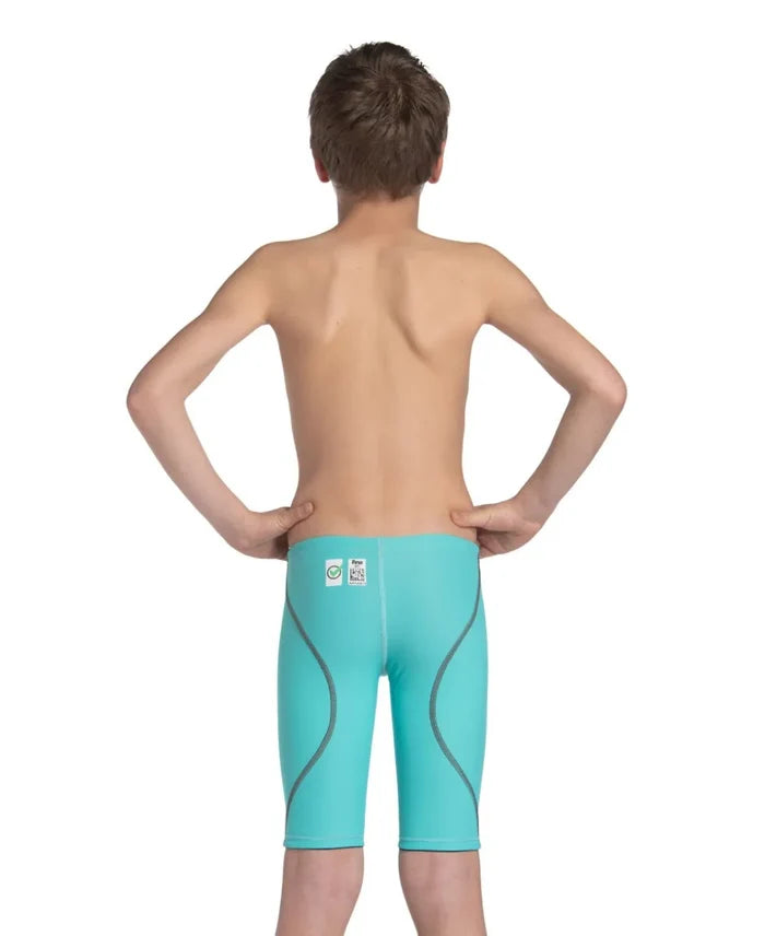 Arena Boys Powerskin ST Next Jammer in aquamarine, featuring a sleek swim jammers design for young swimmers.