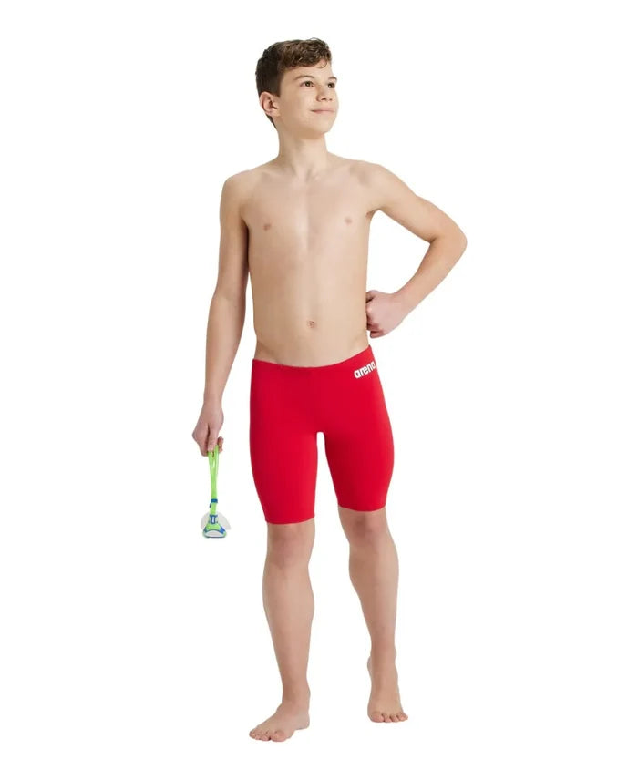 Arena boys' team swim solid jammer, blue swim jammers with a sleek design, made for competitive swimming.
