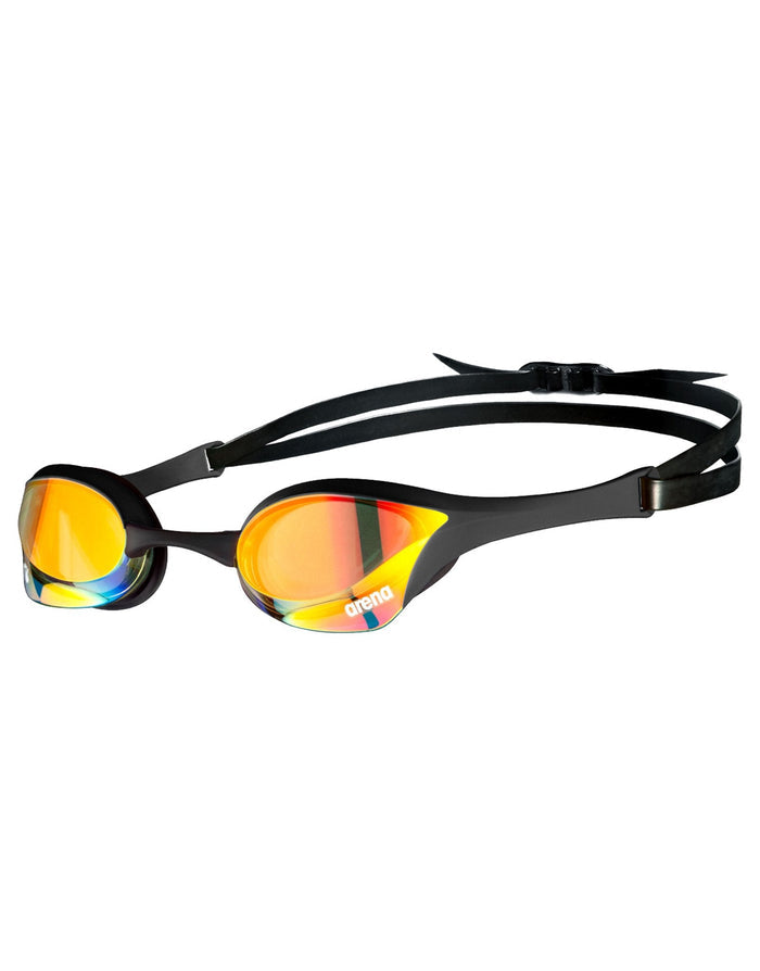 Arena Cobra Ultra Swipe Mirror swim goggles with yellow black lenses