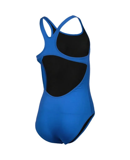 Blue Arena Girls Team Swim Pro solid swimsuit with sleek design, ideal for young swimmers practicing or competing in the pool.
