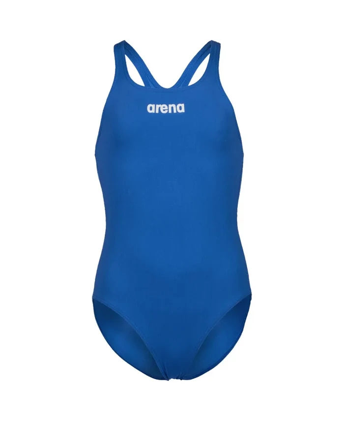 Blue Arena Girls Team Swim Pro solid swimsuit with sleek design, perfect for competitive swimming and training.