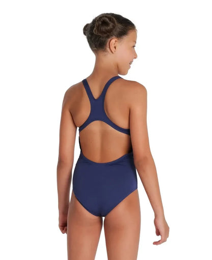 Arena Girls Team Swim Pro solid swimsuit in navy blue, designed for girls' swim training and competitions.