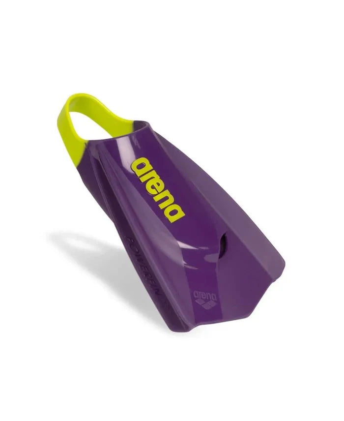 Arena Powerfin Pro II training fins in plum and lime, designed for swim training and performance enhancement.