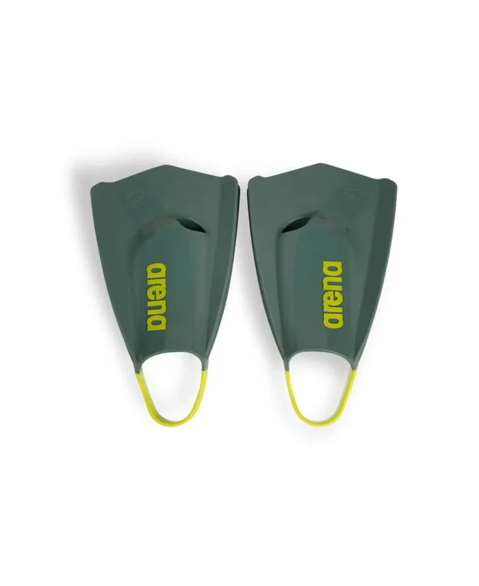 Arena Powerfin Pro II training fins in sage and lime, designed for swimming training and performance.