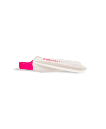 Arena Powerfin Pro II training fins in white and pink, designed for swimming training and performance.