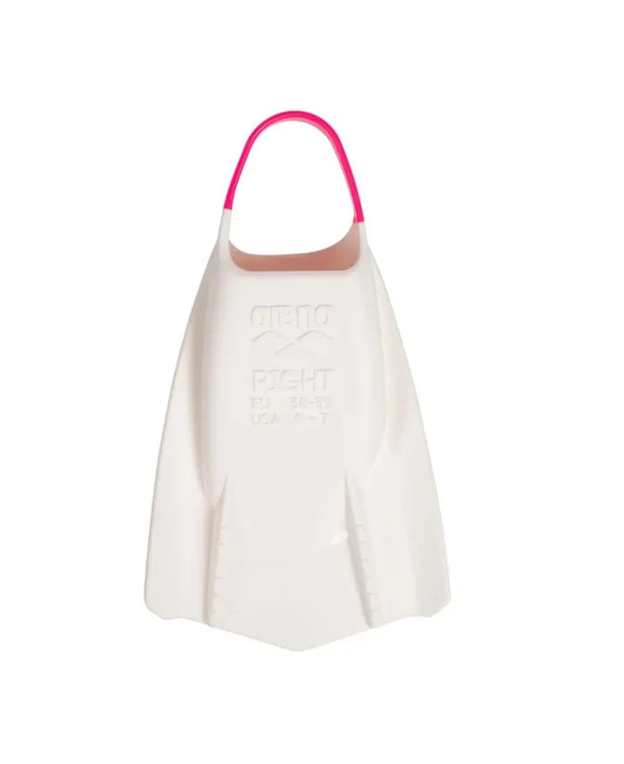 Arena Powerfin Pro II training fins in white and pink, designed for swim training and enhanced propulsion.