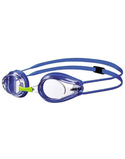 Arena Tracks Junior blue green swim goggles with clear lenses