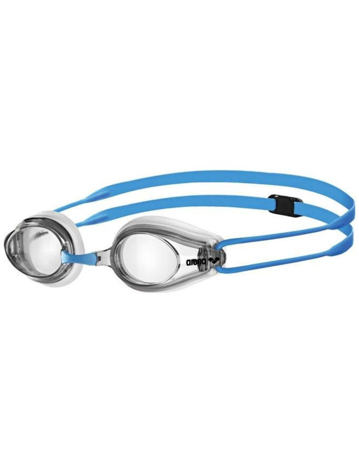 Arena Tracks Junior silver blue swim goggles with clear lenses