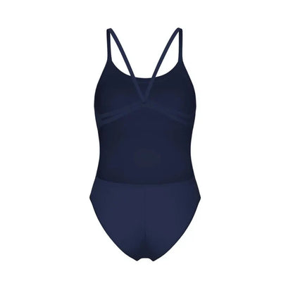 Navy Arena women's solid lace-back swimsuit with sleek design, perfect for swimming and beachwear.