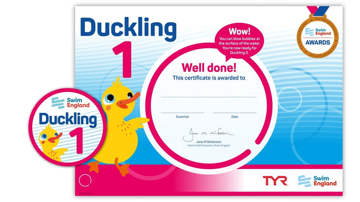 ASA Swim England Duckling Award Grade 1 certificate with yellow duck design