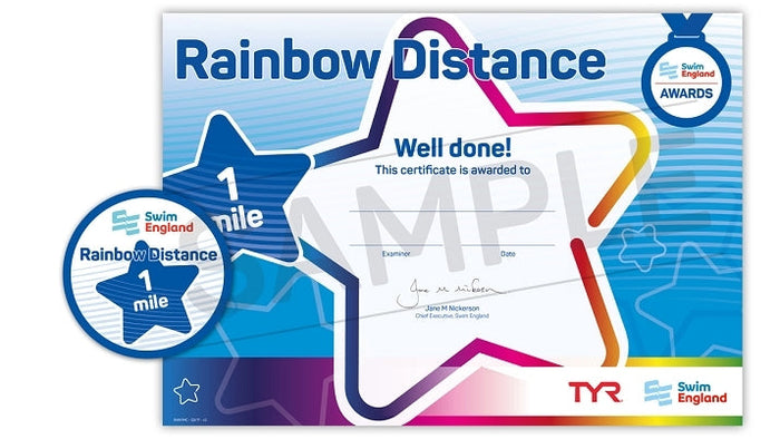 ASA Swim England 1-mile rainbow distance certificate with star design, Tyr logo