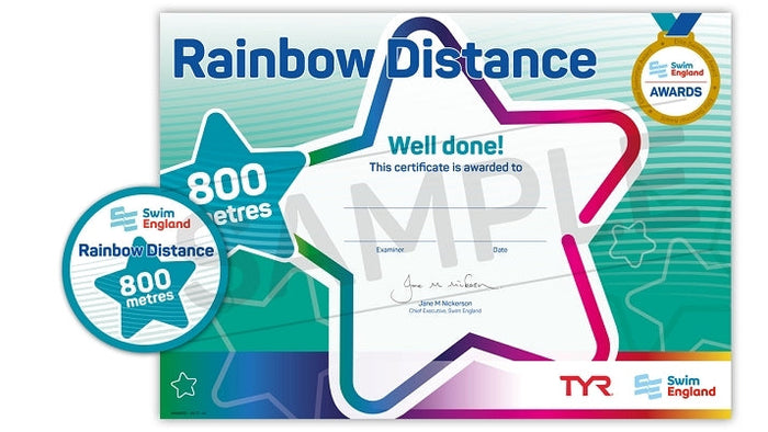 Vibrant star-shaped ASA Swim England rainbow distance 800m swim award