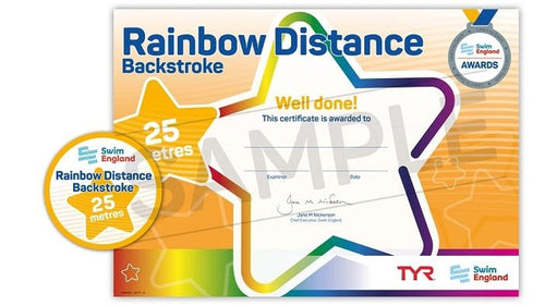 ASA Swim England Rainbow Stroke Backstroke 25m Distance Award Certificate