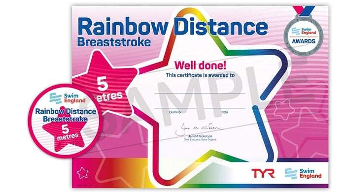ASA Swim England rainbow stroke breaststroke distance award certificate