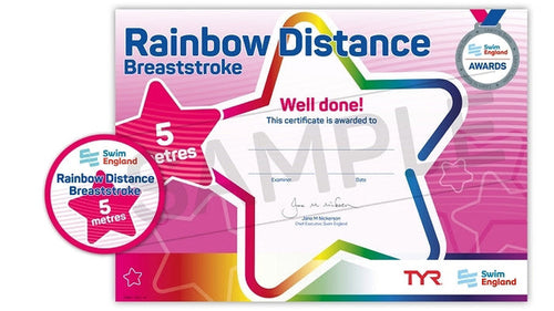 ASA Swim England rainbow stroke breaststroke distance award certificate