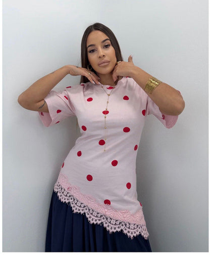 Asymmetric Polka Dot Lycra Top
