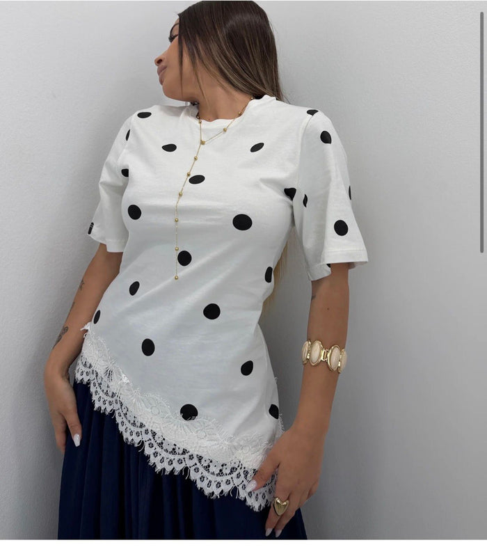 Asymmetric Polka Dot Lycra Top