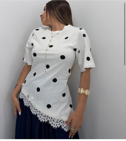 Asymmetric Polka Dot Lycra Top