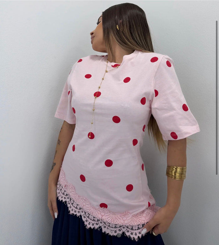 Asymmetric Polka Dot Lycra Top
