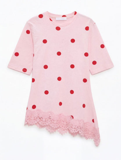 Asymmetric Polka Dot Lycra Top