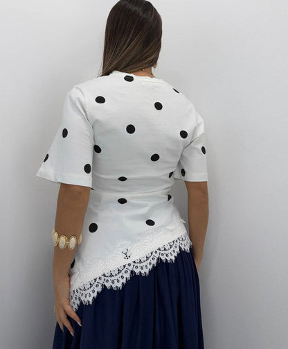 Asymmetric Polka Dot Lycra Top