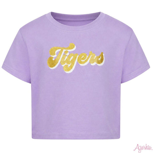 Azarhia Gold Gliter Tigers Boxy Tee-Lavender