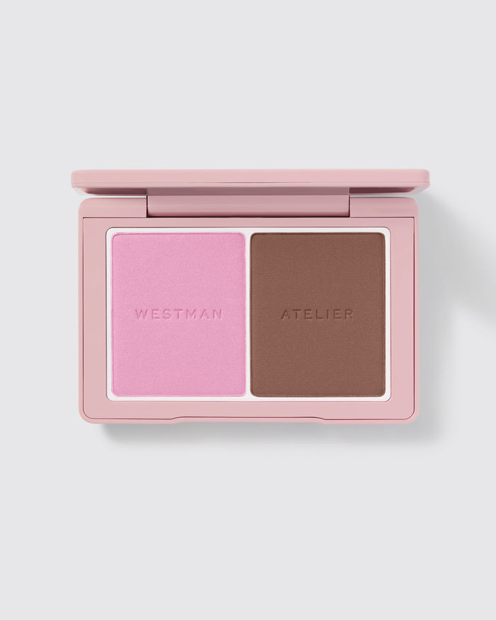 Powder Duos palette open showing the Tulle / Truffle shades.