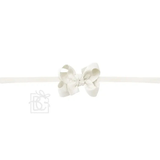 BC 2" Antique White Grosgrain Bow on Elastic Headband