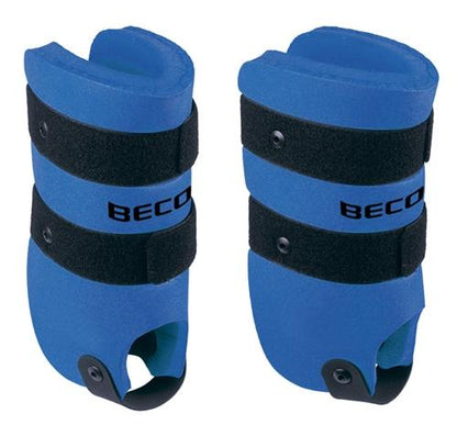 Beco Buoyancy Leg Cuffs with blue booties, black straps, rubber soles for aqua fitness