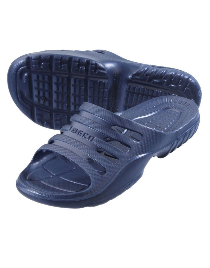 Beco navy pool sauna slippers for men with textured sole and adjustable strap