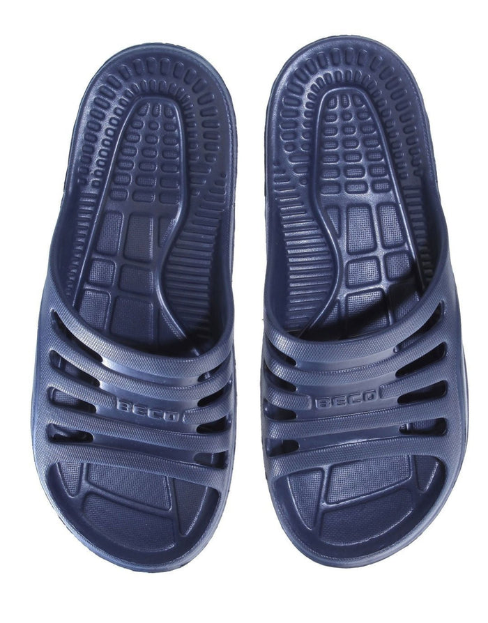 Beco navy pool sauna slippers for men with black rubber slide design