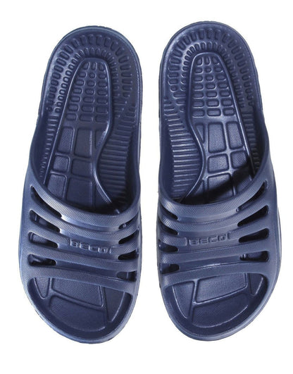 Beco navy pool sauna slippers for men with black rubber slide design