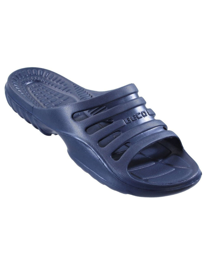 Beco navy pool sauna slippers for men with textured sole and adjustable strap
