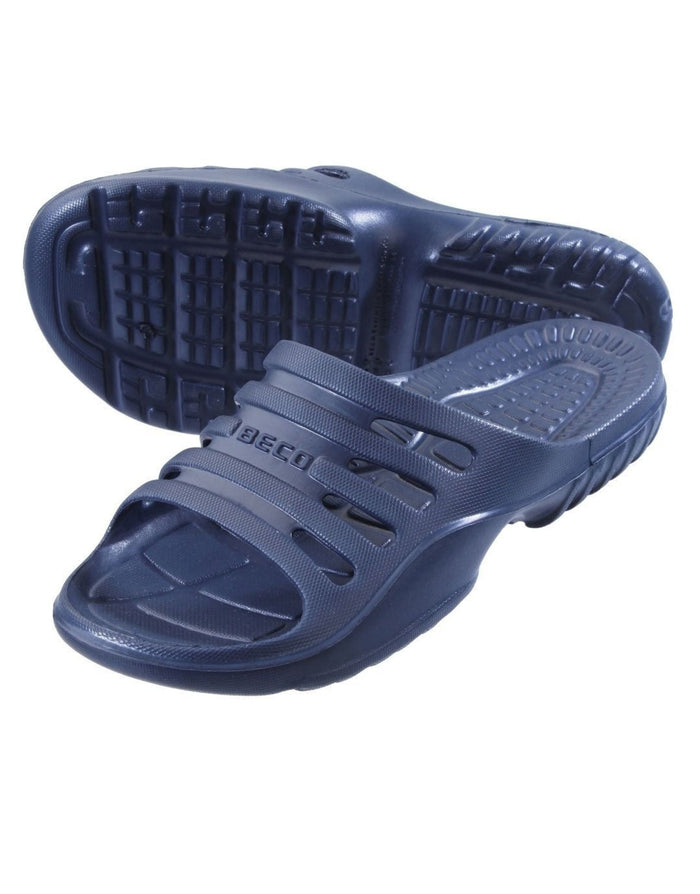 BECO navy pool sauna slippers for women with textured sole and strap