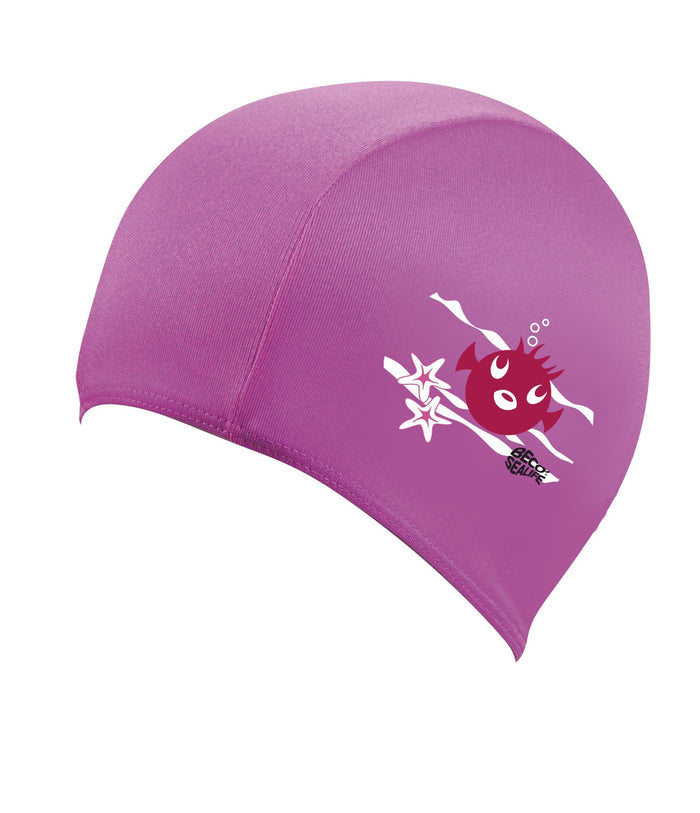 Playful pink BECO Sealife Junior swimming cap with skull design