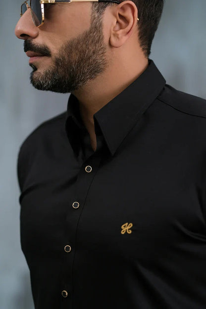 Black Cotton Satin Shalwar Kameez
