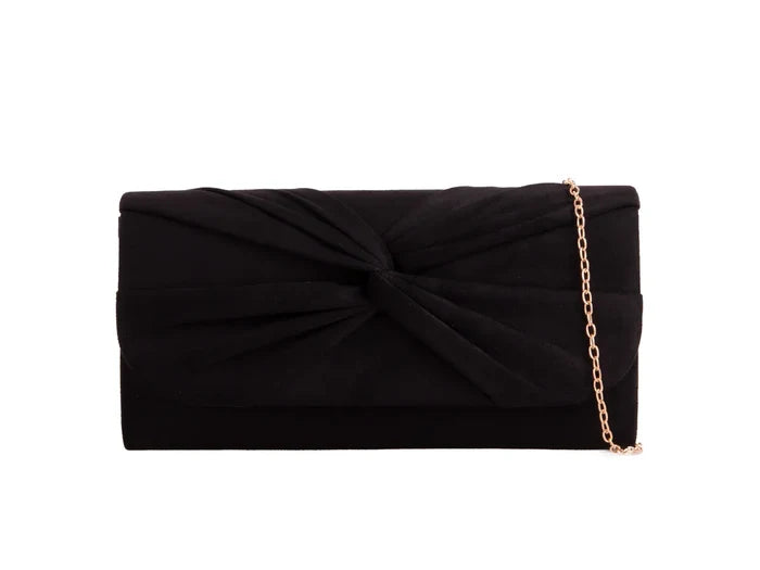 Black Faux Knot Suedette Clutch Bag