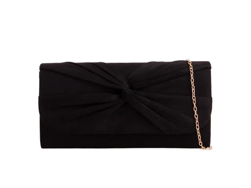 Black Faux Knot Suedette Clutch Bag