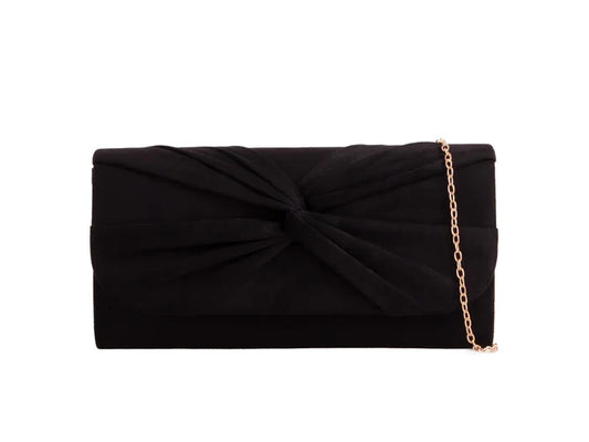 Black Faux Knot Suedette Clutch Bag