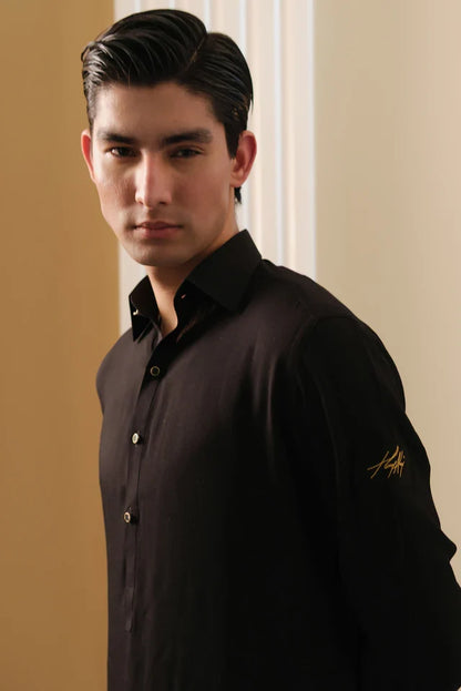 BLACK LINEN FARSHI KURTA PAJAMA