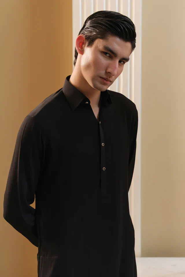 BLACK LINEN FARSHI KURTA PAJAMA