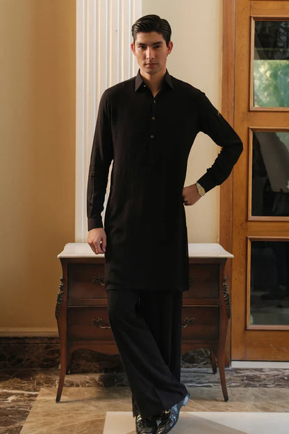 BLACK LINEN FARSHI KURTA PAJAMA