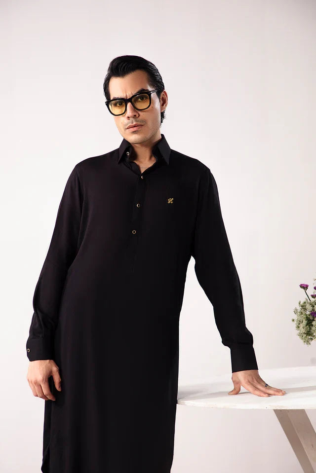Black Linen Shalwar Kameez